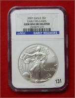 2007 American Eagle NGC Gem UNC 1 Ounce Silver