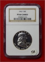 1963 Franklin Silver Half Dollar NGC PF66 Cameo
