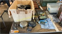 Old school bells, radio, stereo parts, misc