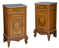 (PAIR) LOUIS XV STYLE MARBLE TOP BEDSIDE CABINETS