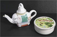 VINTAGE PORCELAIN TRINKET DISH& ELEPHANT TEAPOT