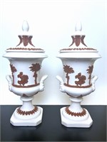 Italian Pottery Loving Cup Style Vase Pair