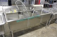 1X, 77", 3 WELL S/S SINK W/ RINSE WAND + TAP
