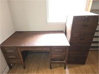 Wooden Vintage Desk & Nice 4 Drawer File Cabinet