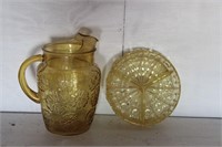8 IN YELLOW GLASS PITCHER - 7 IN SERVING DISH