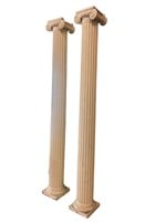 Pair of Wood Columns w/ Wood and Plaster Capitals