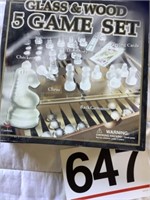 Glass & Wood game set - checkers, chess, dominos,