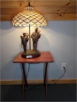 POLY RISEN NWFT LAMP - LEADED SHADE - WORKING