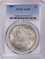 1889 Morgan Silver Dollar PCGS AU-58