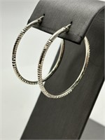 Sterling Silver Etched Hoop Earrings