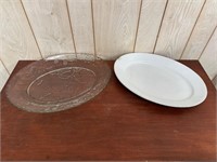 Ironstone China Serving Platter & Clear Glass