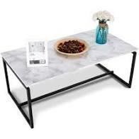 Costway Faux Marble Coffee Table-White/Grey