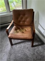 Button Back Leather Arm Chair
