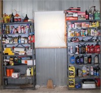 2 Metal Shelfs and Misc. Oils, Fluids & Auto Parts