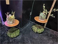 PLANT STANDS - METAL BASE, WOOD ROUND TOP WITH