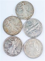 Coin 5 High Grade Walking Liberty Half Dollars