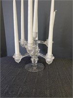 2 Cambridge glass 3 arm 4 candle holder inserts &
