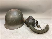 WWII Style Metal Helmet & GasMask