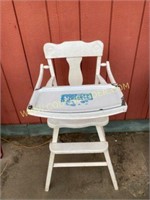 Antique Wooden High Chair with Enamel Tray