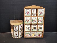 Vintage Spice Jars w/ Wood Racks
