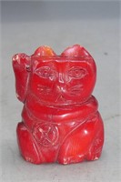 JAPANESE HAND CARVED 'LUCKY CAT' SCULPTURE