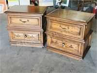 pair of 2 drawer wood night stands