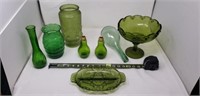 Green Glassware Including Federal Glass Light