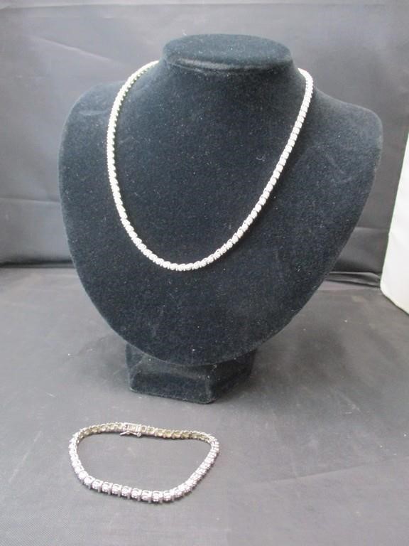 Princess Silver Necklace & Bracelet w/ Stones