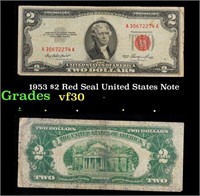 1953 $2 Red Seal United States Note Grades vf++