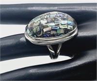 Sterling Silver Domed Oval  Abalone Ring