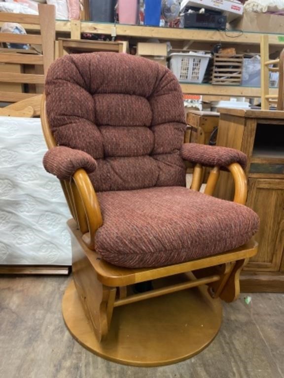 BURGUNDY CLOTH/ CUSHION WOODEN GLIDER CHAIR WITH