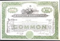 100 Shares Food Fair Stores Inc. Stock Certificate