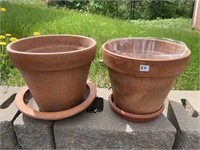 TWO LOVELY CLAY PLANTERS POTS WITH BASE