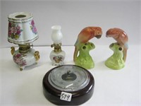 2  Parrot Spill Vases,Barometer,Mini Lamps