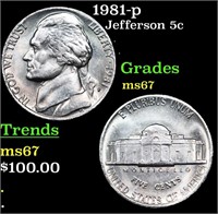 1981-p Jefferson Nickel 5c Grades GEM++ Unc