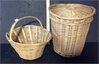 Light toned wood hamper and basket
