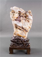 Chinese Fine Fossil Wood Scholar Stone with Stand