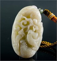 Chinese White Hardstone Carved Dragon Toggle
