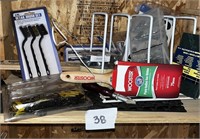 mixed lot, paint brushes, rack, ruler, letters