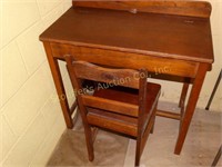 Wood school desk & chair