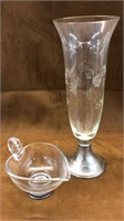 Sterling silver base vase & creamer