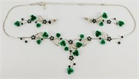 Green Flowered Necklace & Earrings