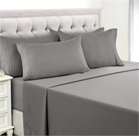 LUXURY BED SHEET SET GREY 2 PILLOWS FITTED SHEET