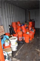 Lot: 30+ 5 gallon buckets, wood frames, plant & po