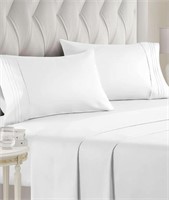 LUXURY BED SHEET SET WHITE BREATHABLE COOLING 4