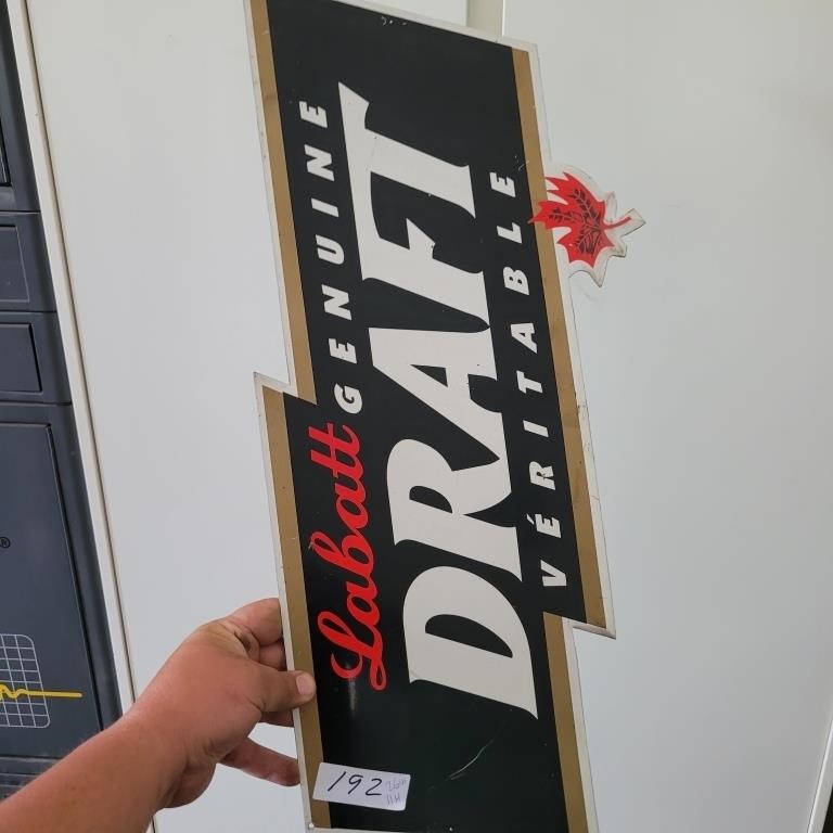 26"w x 11"h labatt draft metal sign