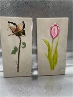 2 painted ceramic tiles