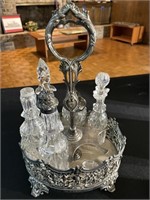 English Sterling Silver Condiment holder with jars