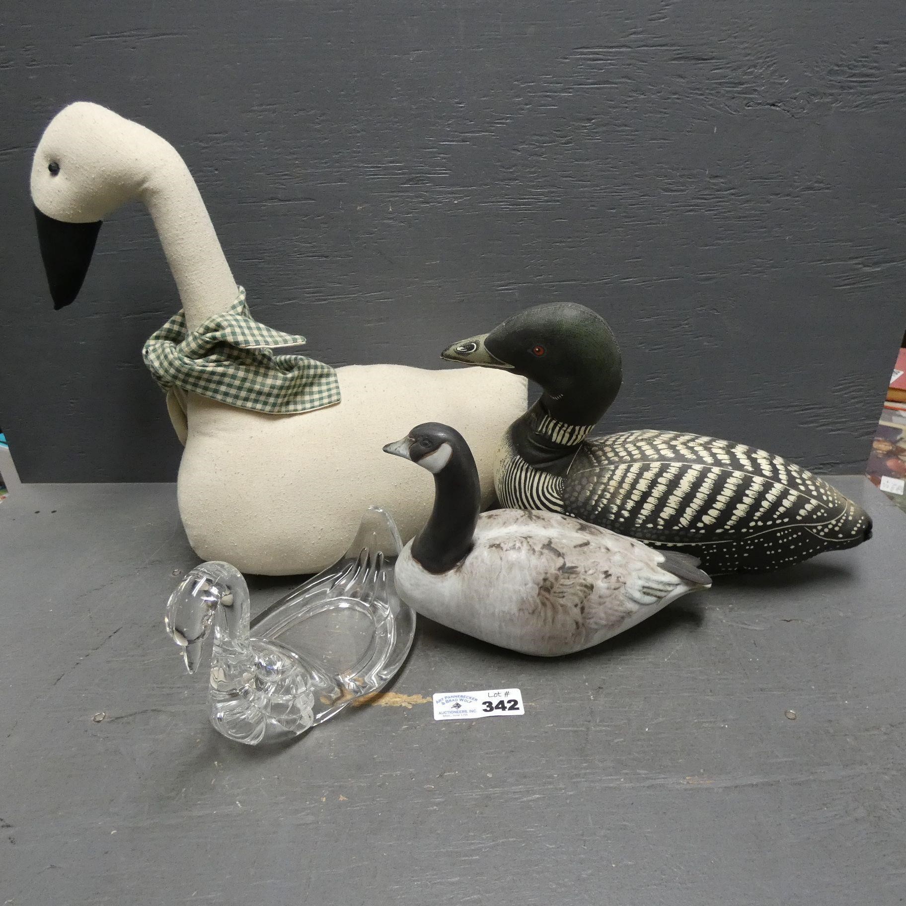 Plush Goose & Loon - Glass Swan & Pottery Goose