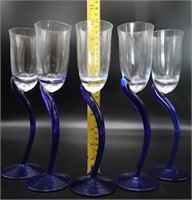Blue Stemmed Champagne Glasses - Set of 5